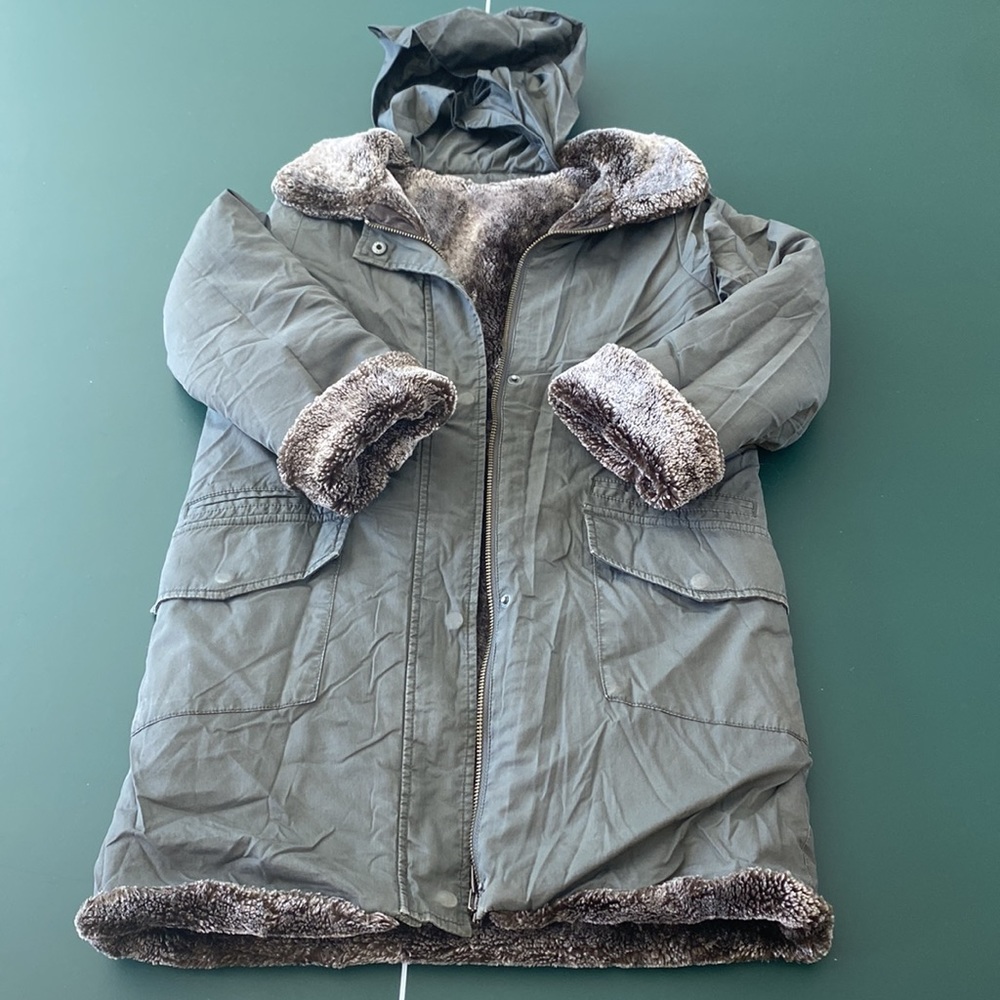 Girls reversible winter hooded jacket. French designer.